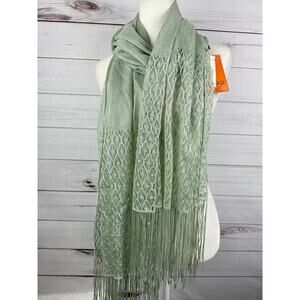 Vintage CEJON Fringe Scarf‎ Shimmer Seafoam Color NWT